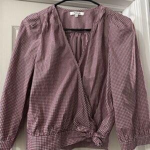 Madewell Red Gingham Wrap Blouse